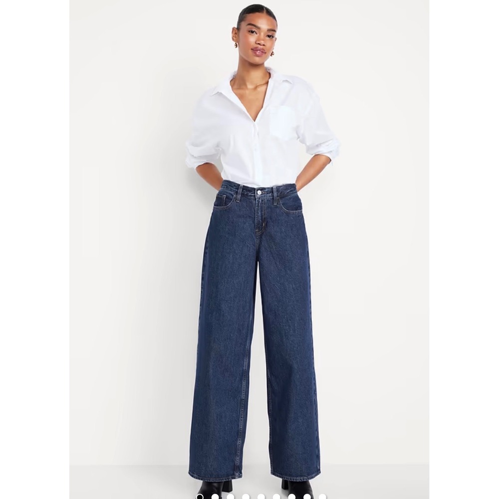 Old Navy Wow Baggy Wide Leg Jeans Dark Wash Mid Rise Denim 10 Short NWT